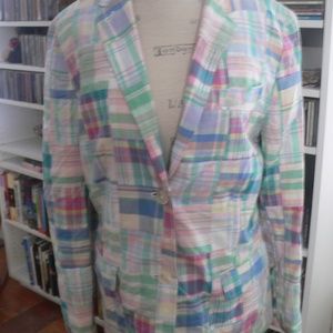 LAUREN RALPH LAUREN PATCHED MADRAS BLAZER - L